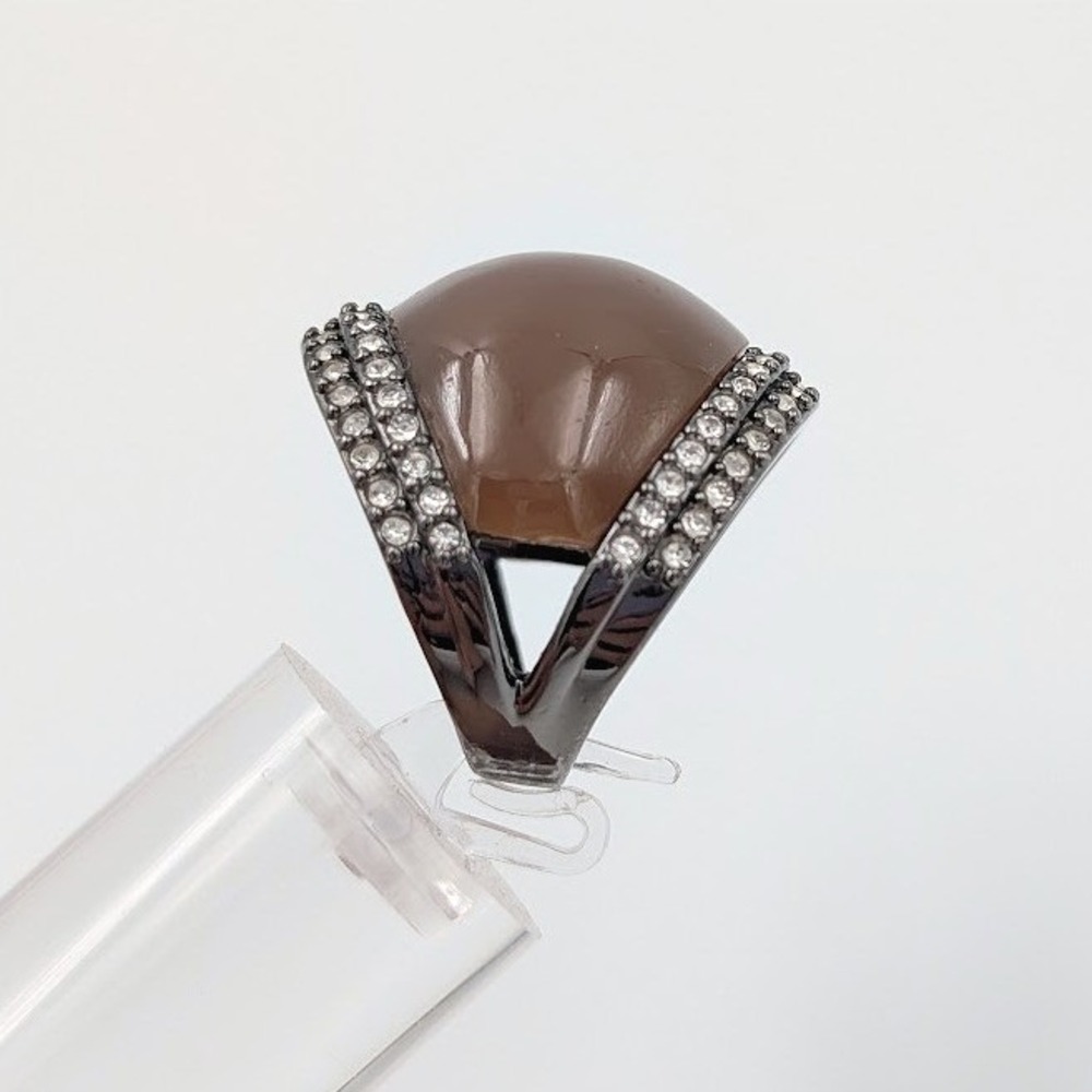 Kiam Family Lia Sophia Chunky Dome Ring Brown Pave Rhinestone Cocktail 8